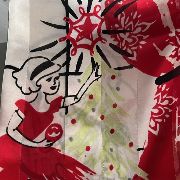 π1950s-Themed Girls Decorating Christmas Tree Scarf | Festive | Oblong 19βx69β - Picture 13 of 17